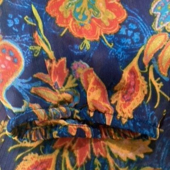 Jones New York Paisley Button Up Shirt Sz L Vibrant Blue Orange - Picture 4 of 8